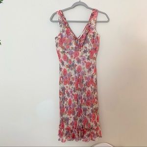 100% Silk Maggy London Pink Floral Dress 6 Petite